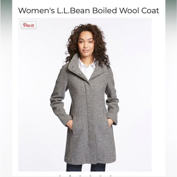 LL Bean Gray Pea Coat Boiled Wool Tailored Design - Picture 1 of 9